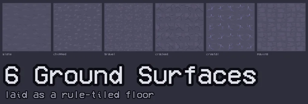 6 ground surfaces, laid as a rule-tiled floor.
