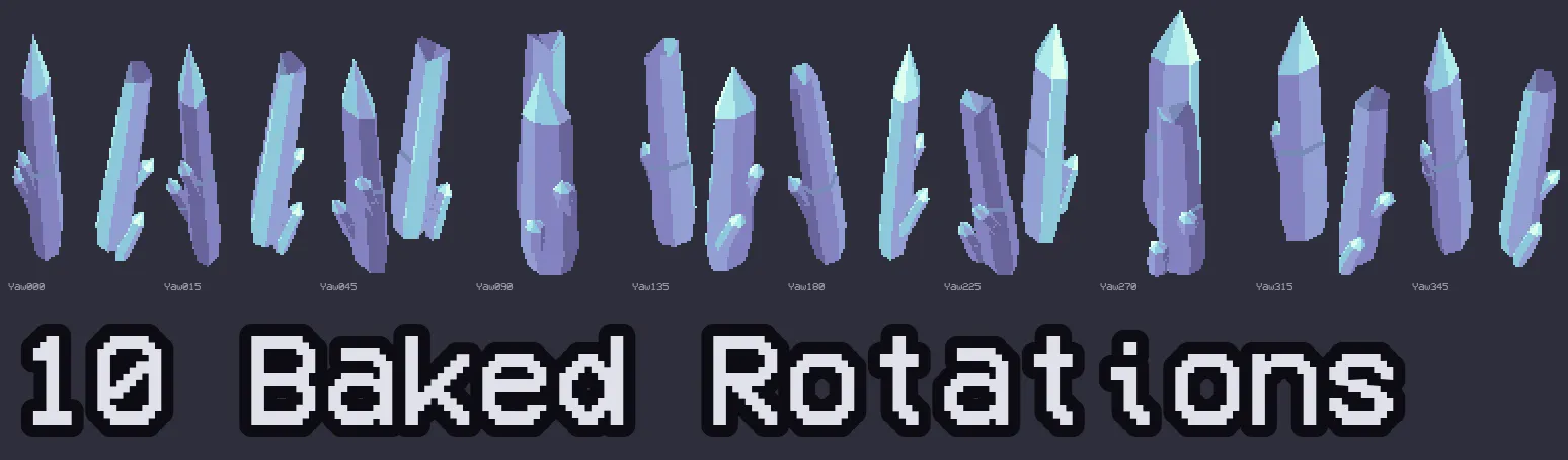 10 baked rotations — physically baked, not mirrored art.