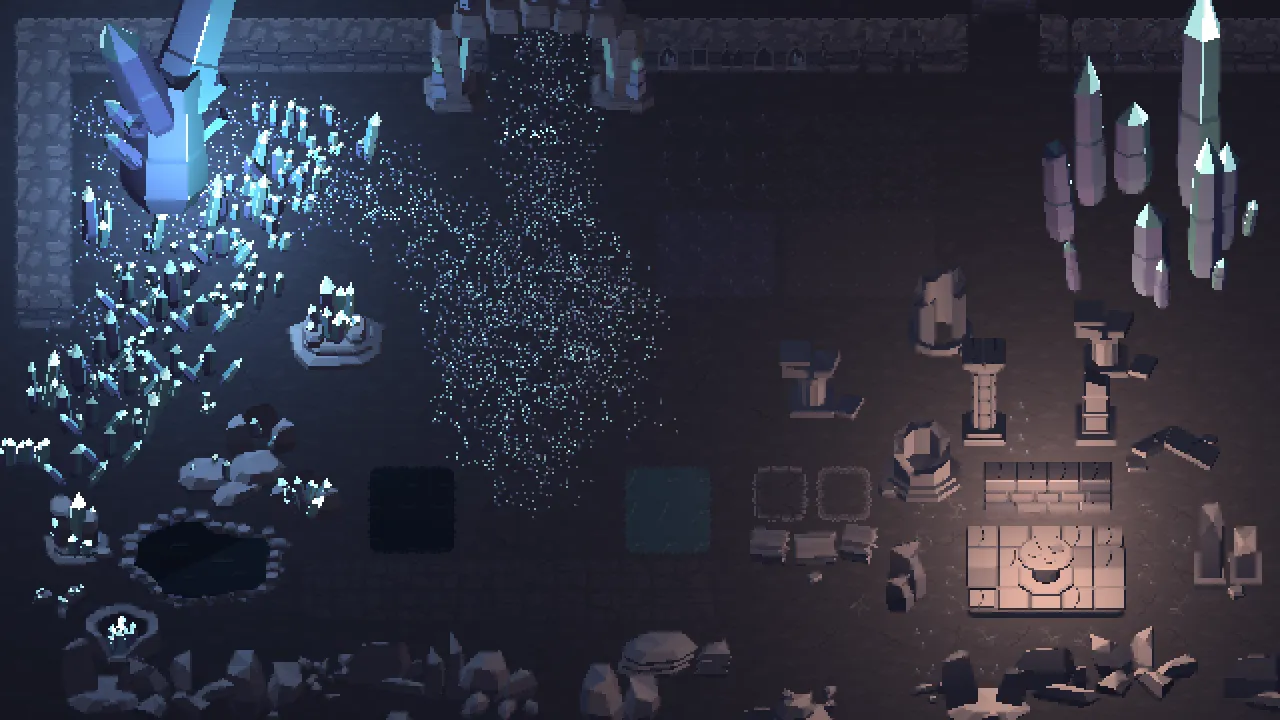 A room built out of the full kit and lit with 2D lights in Unity.